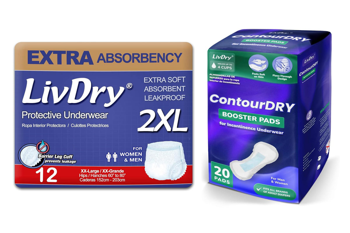 XXL Incontinence Underwear and XL Booster Pads Bundle X522