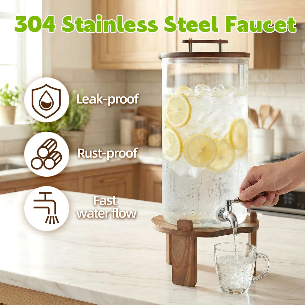 2.1 Gallon Glass Beverage Dispenser with Stand and Stainless Steel Spigot U243044