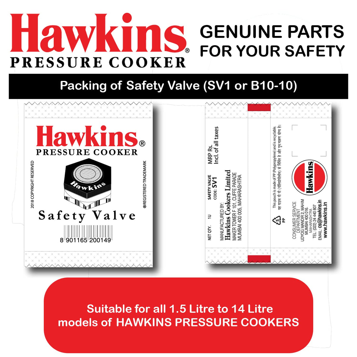 Aluminium Safety Valve for Pressure Cookers 1.5 to 14 Litre I71270