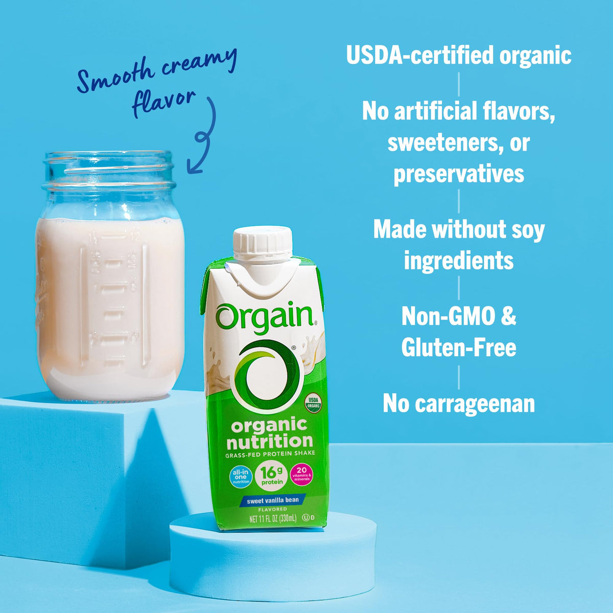 Organic Grass Fed 16g Protein Shake, Vanilla, 11oz, 12pk E5993