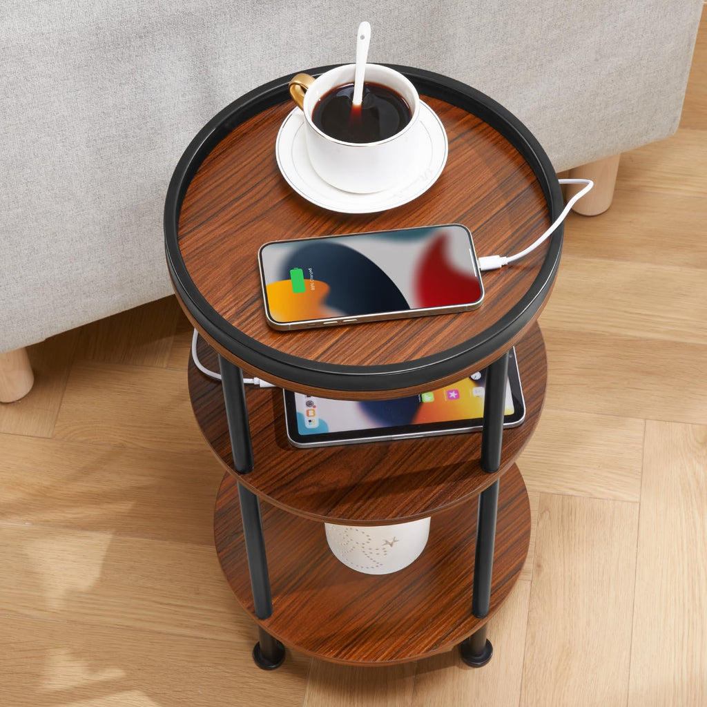 Small Round 3-Tier Side Table with Charging Station V400167