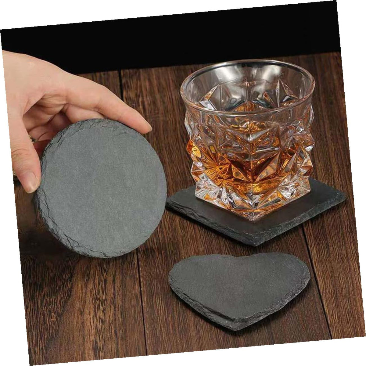 Black 12pcs Natural Stone Cup Coaster Set S24882
