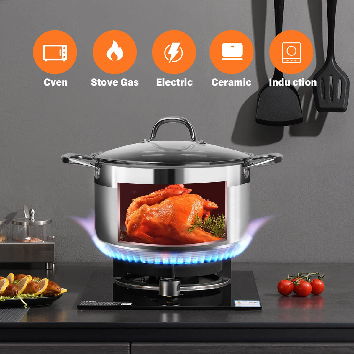 10 Quart Stainless Steel Stock Pot with Lid C8638