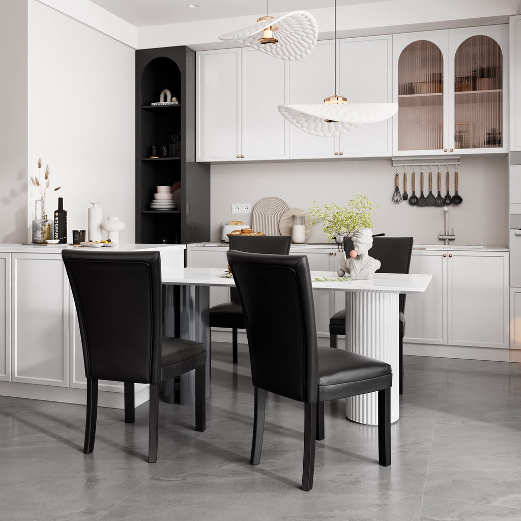 Set of 6 Black Faux Leather Upholstered Dining Chairs with Wood Legs S274148