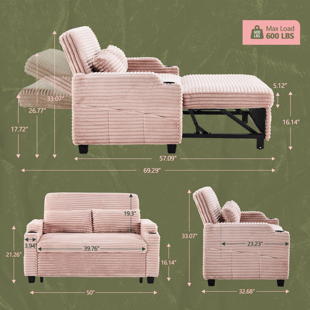 Loveseat Sleeper Sofa Couch with Pull Out Chair Bed A28845