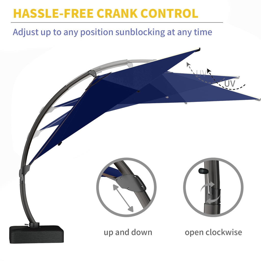 11ft Navy Blue Aluminum Cantilever Patio Umbrella with Base A74340