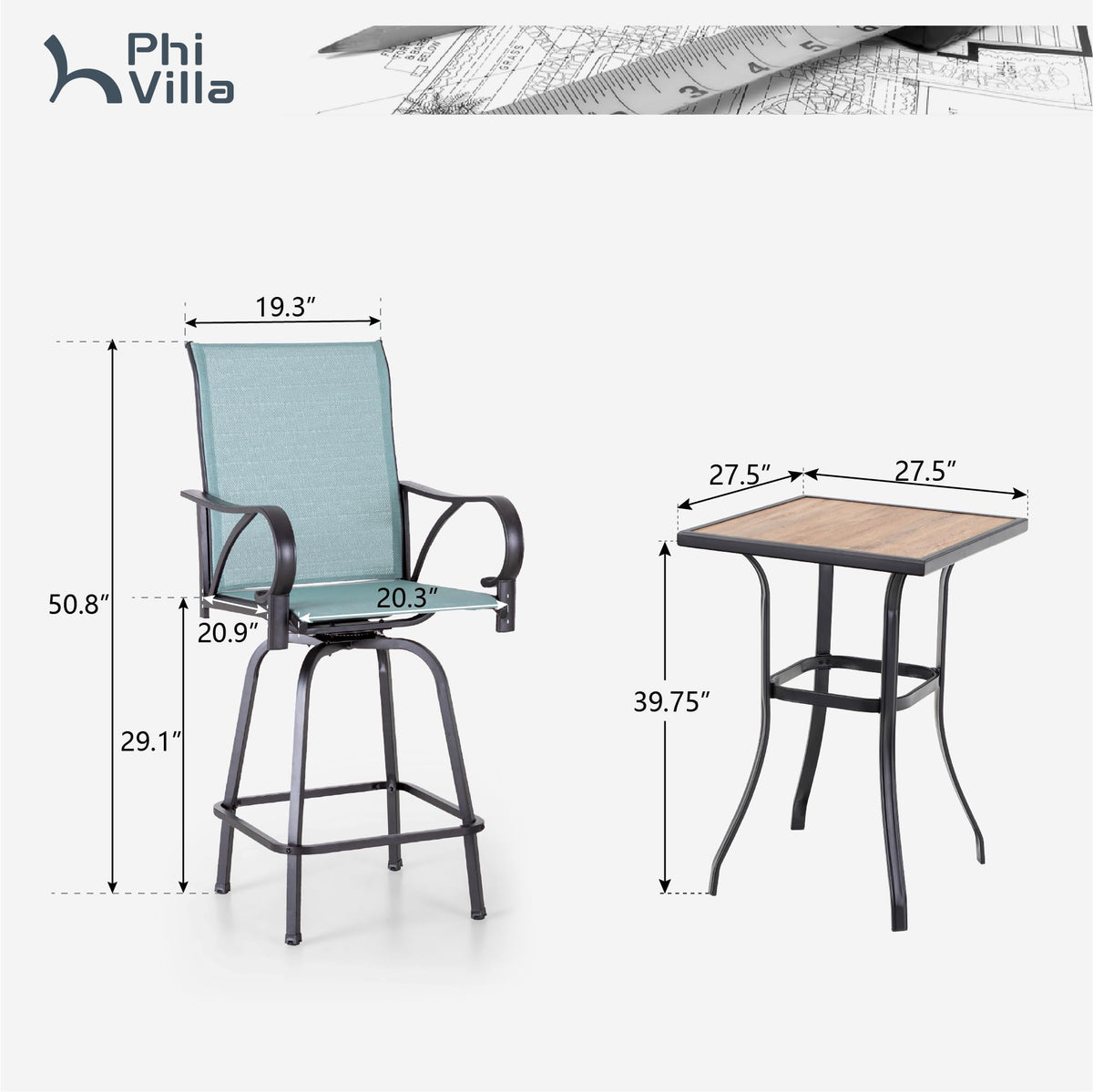 Bar Height Patio Table and Chairs Set for 2 F534