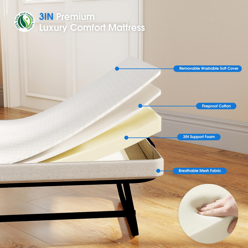 Folding Bed with Mattress, Memory Foam and Metal Frame, 75" x 31" G71444