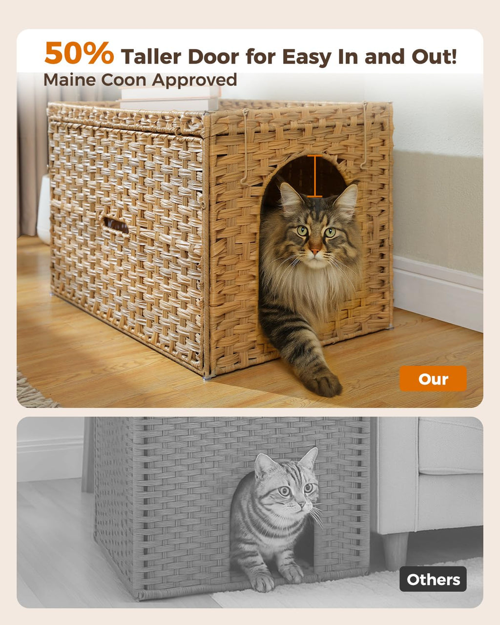 Beige Rattan Cat Litter Box Enclosure O74457