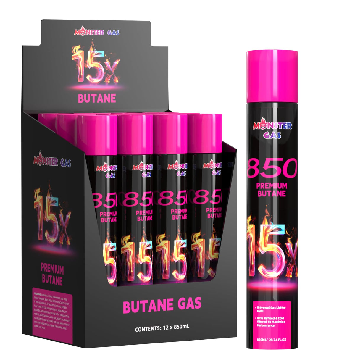 15x Ultra-Pure Butane Fuel Canisters 850ml, Pack of 12 A361