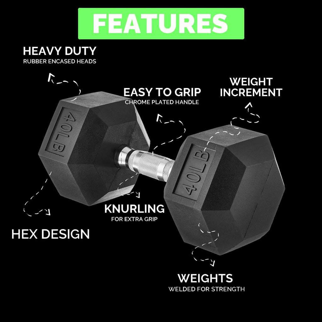 100 lb Rubber Hex Dumbbell Set with Rack O430798