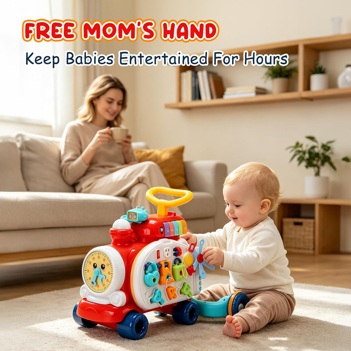 Baby Push Walker Toddler Walking Toy with Busy Board Q86270