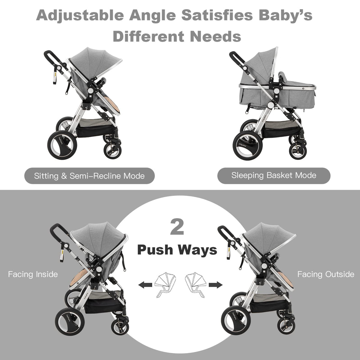 2-in-1 Convertible Bassinet Reclining Stroller K170639