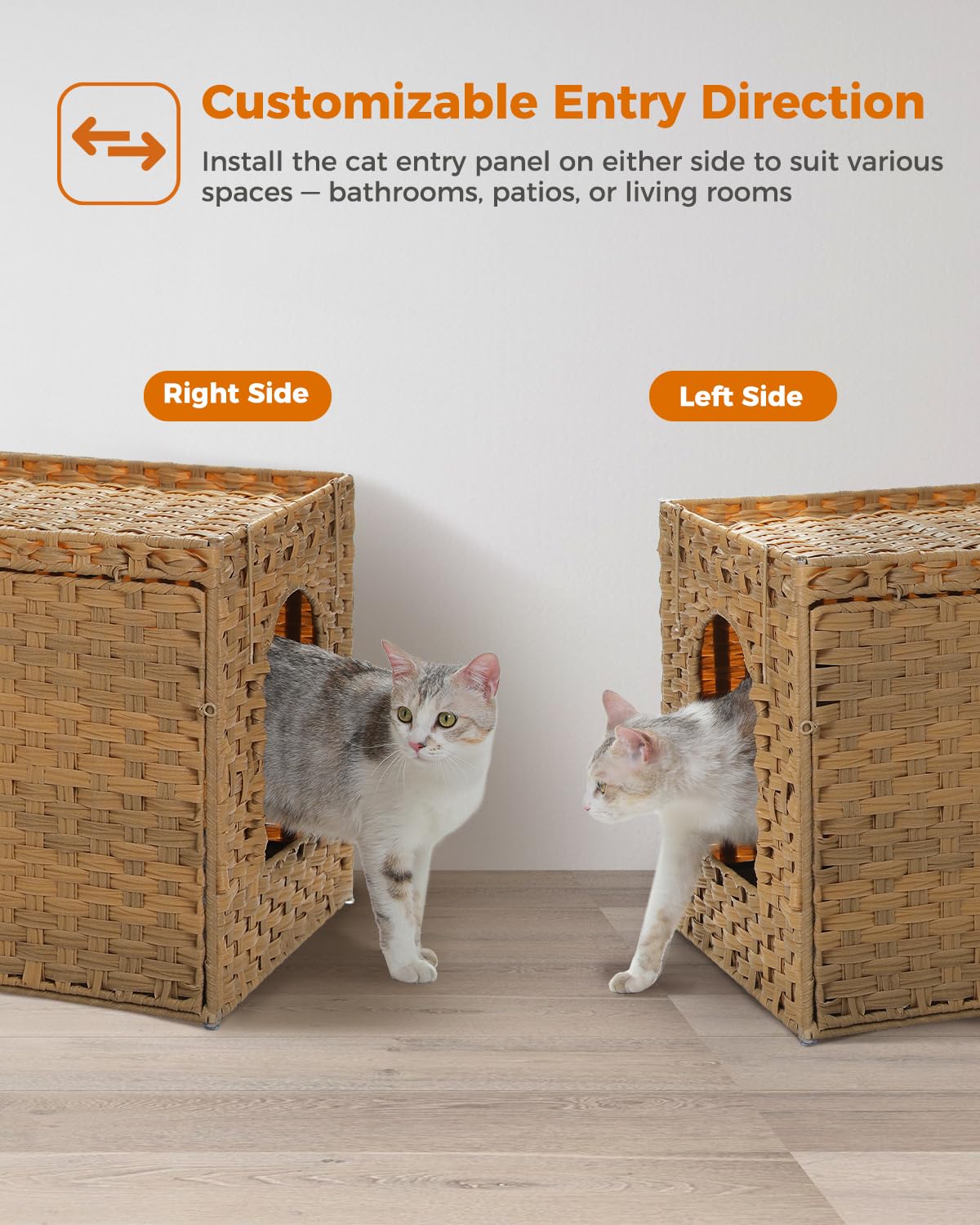 Beige Rattan Cat Litter Box Enclosure O74457