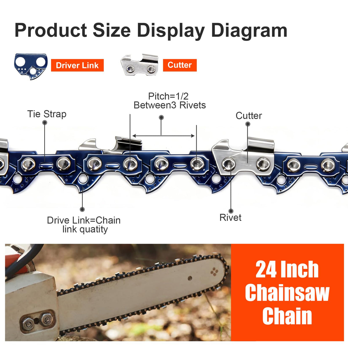 24 Inch Chainsaw Chain 3/8" Pitch .050" Gauge 84 Drive Links (3-Pack) C818417