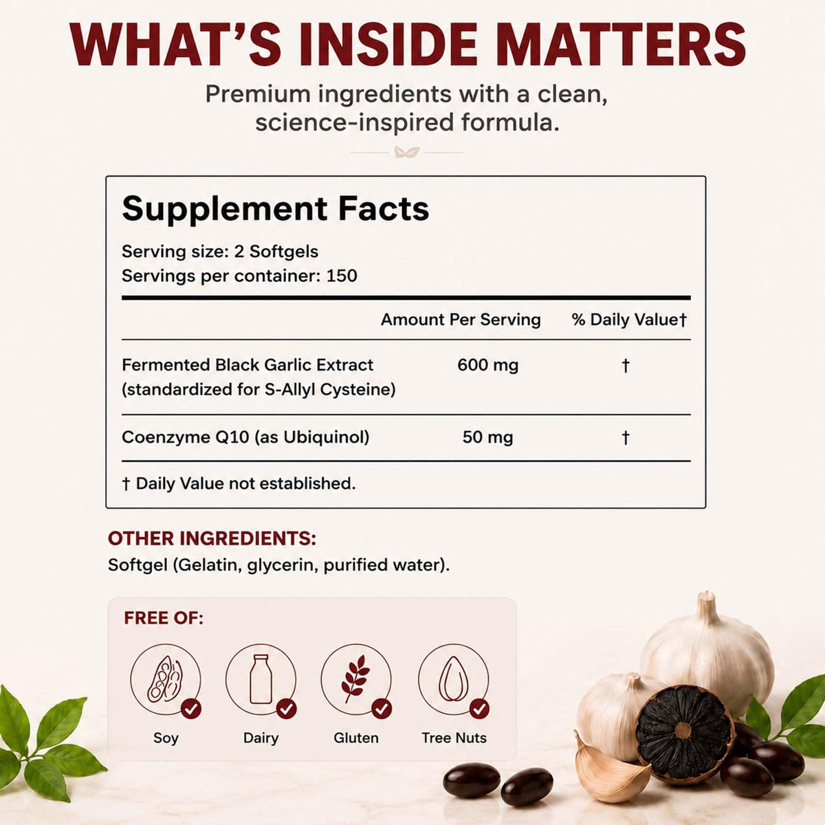 Black Fermented Black Garlic CoQ10 Ubiquinol Softgels N376086