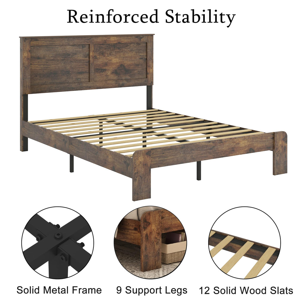 Wood Full Size Bed Frame with Headboard and Footboard I720600