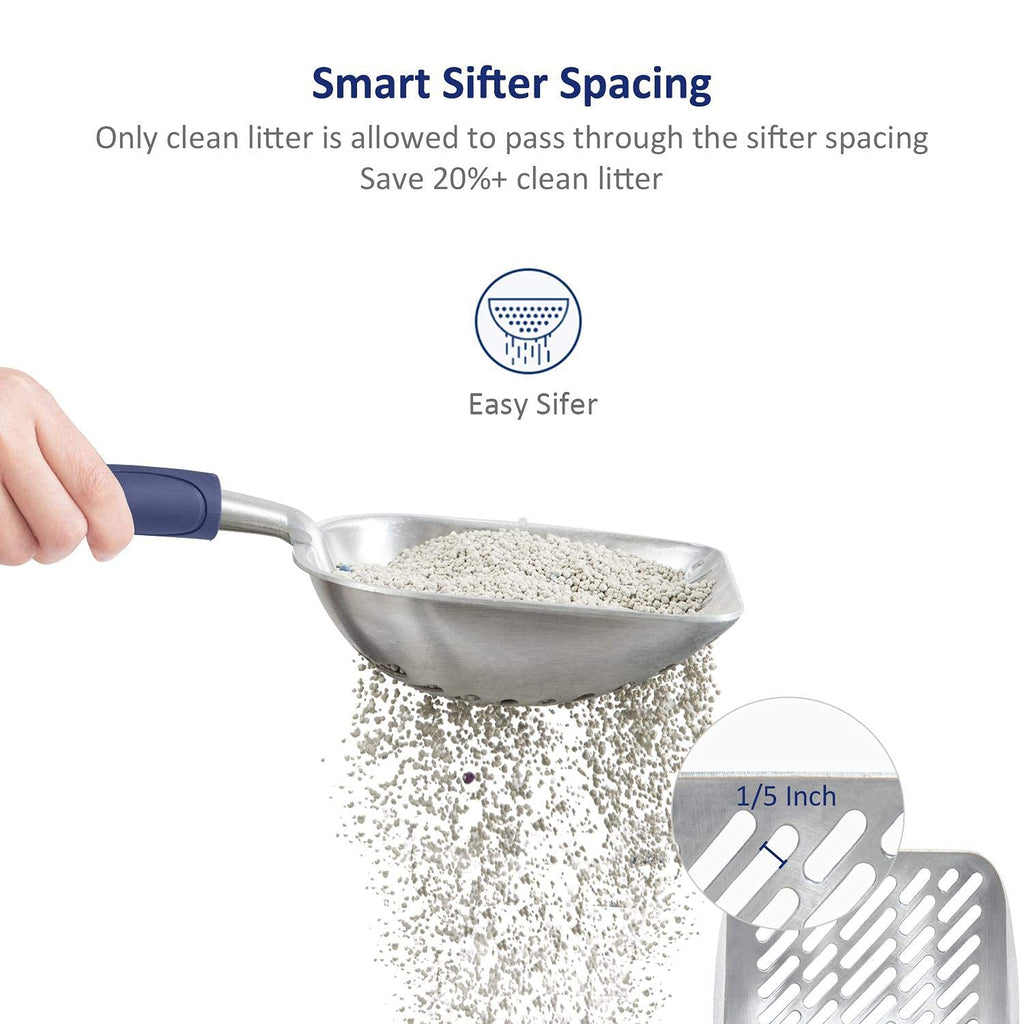 Aluminum Alloy Cat Litter Scoop with Long Handle, Medium Size, Blue Handle V83992