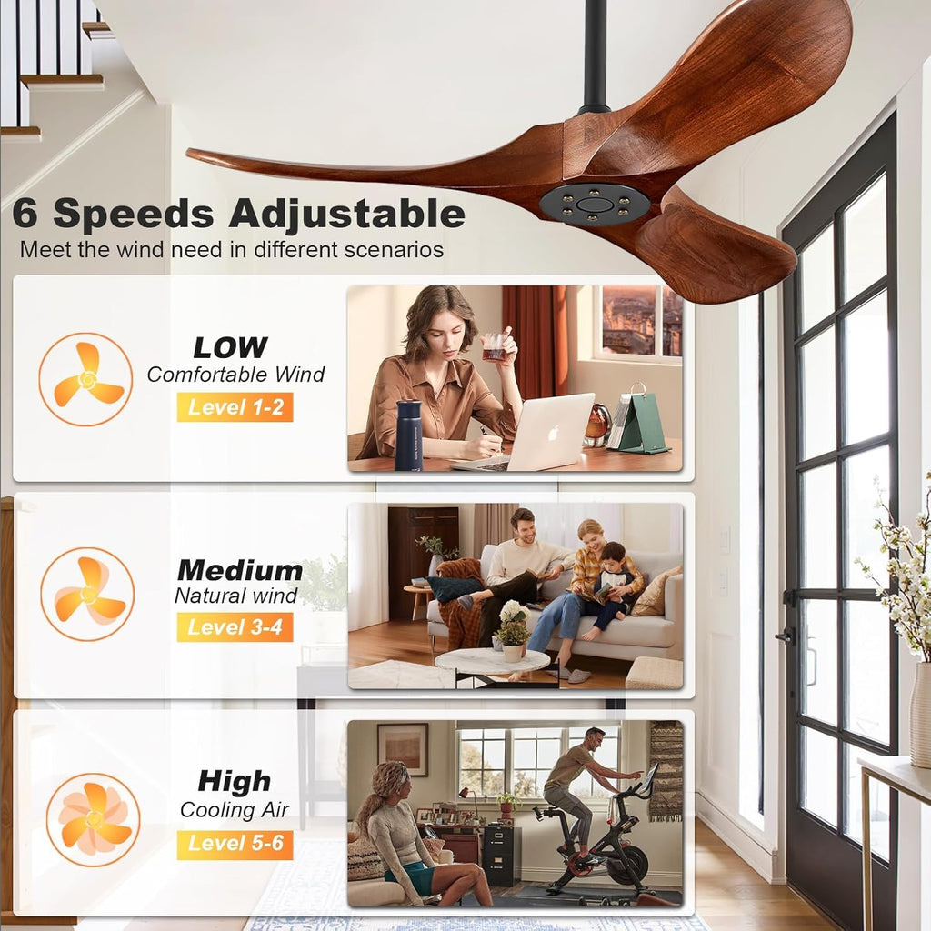 Solid Wood 3 Blade Ceiling Fan with Remote Wall Control P829
