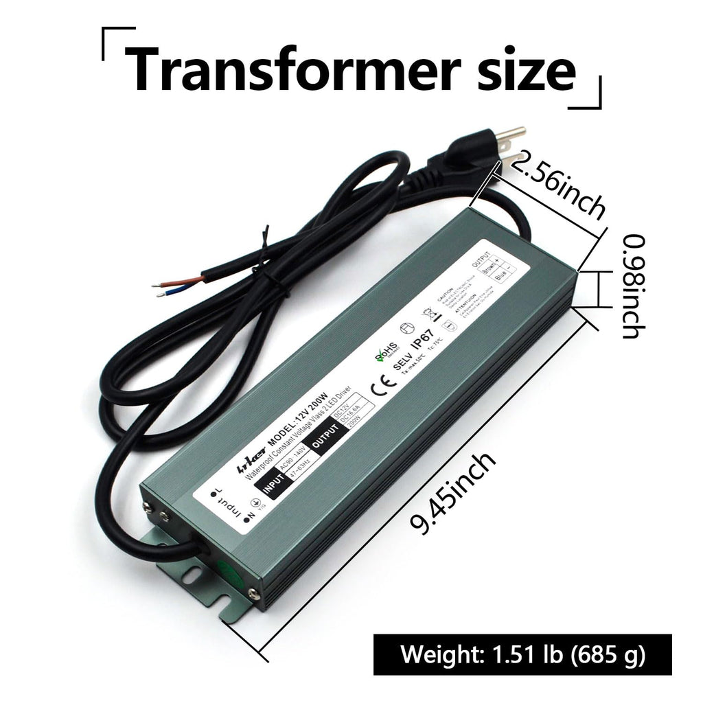 2 Pack 12V 200W Waterproof IP67 LED Driver T990568