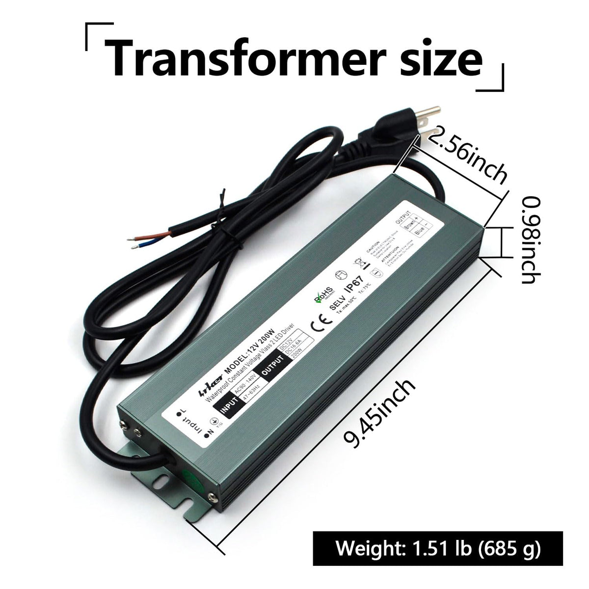 2 Pack 12V 200W Waterproof IP67 LED Driver T990568