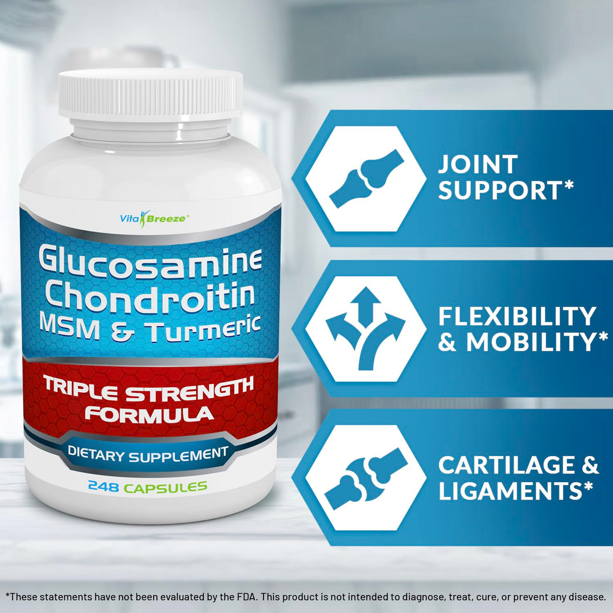 Glucosamine Chondroitin MSM & Turmeric Supplement, 248 Capsules K4170