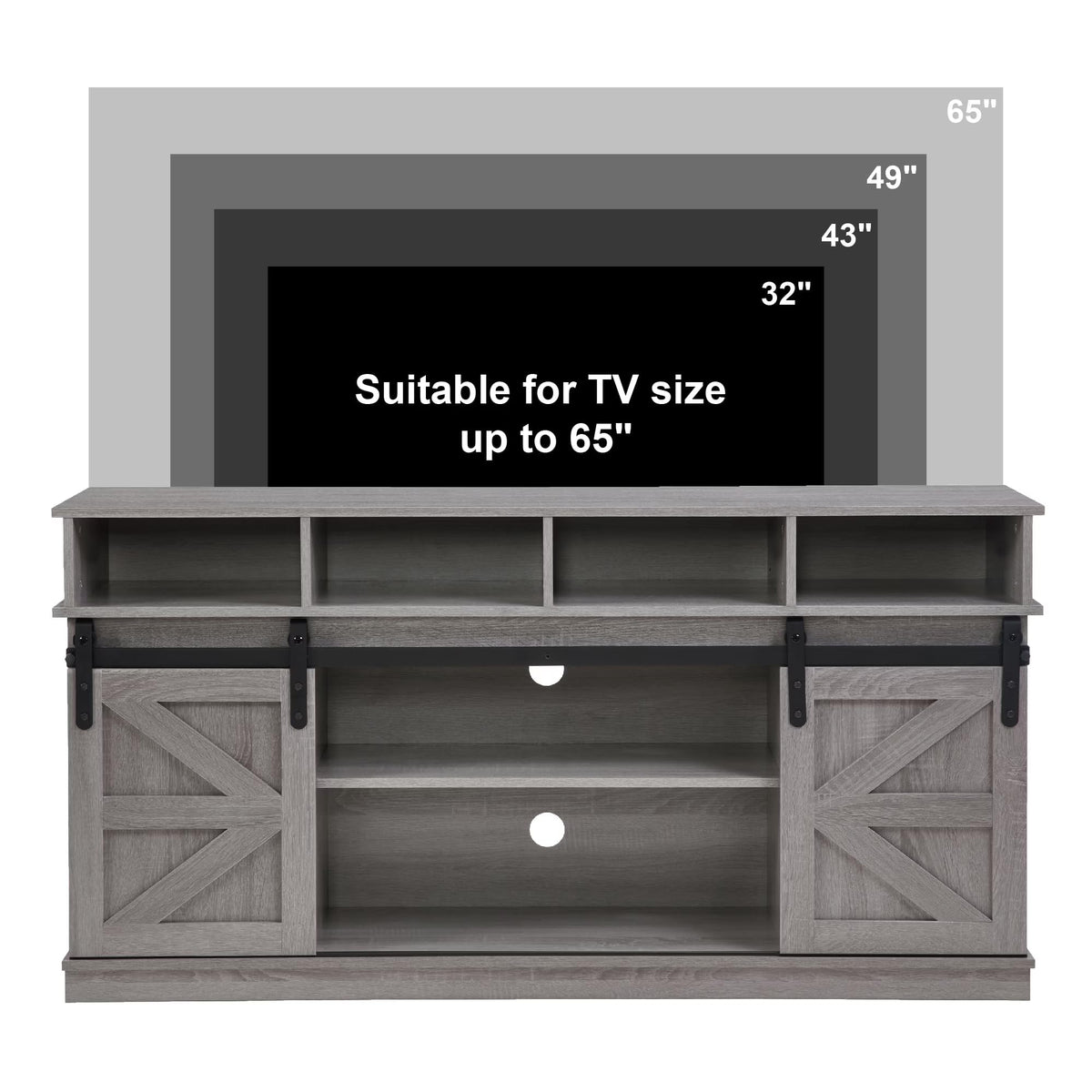 65" Grey Farmhouse TV Stand with Sliding Doors D717