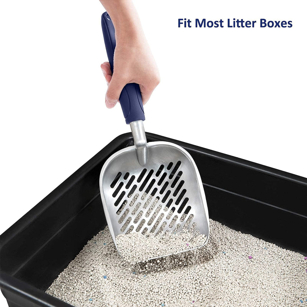 Aluminum Alloy Cat Litter Scoop with Long Handle, Medium Size, Blue Handle V83992