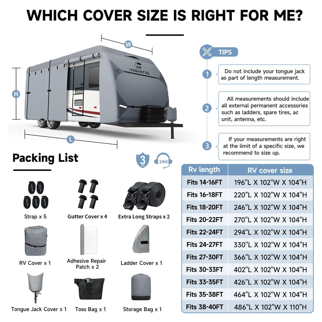 9 Layers Heavy Duty RV Trailer Cover Fits 14'-16' U3347