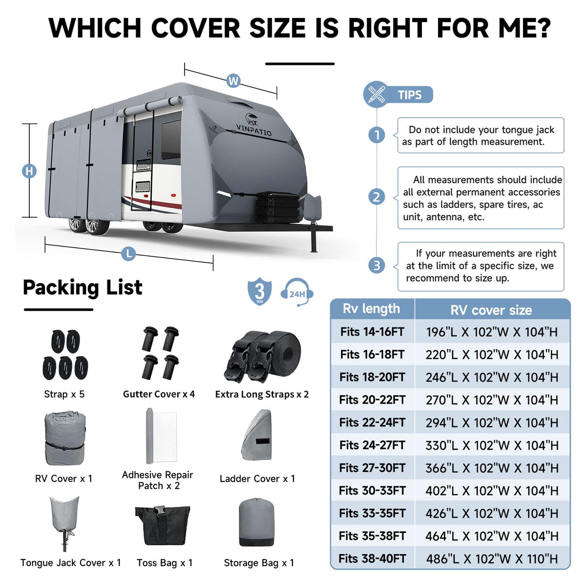 9 Layers Heavy Duty RV Trailer Cover Fits 14'-16' U3347