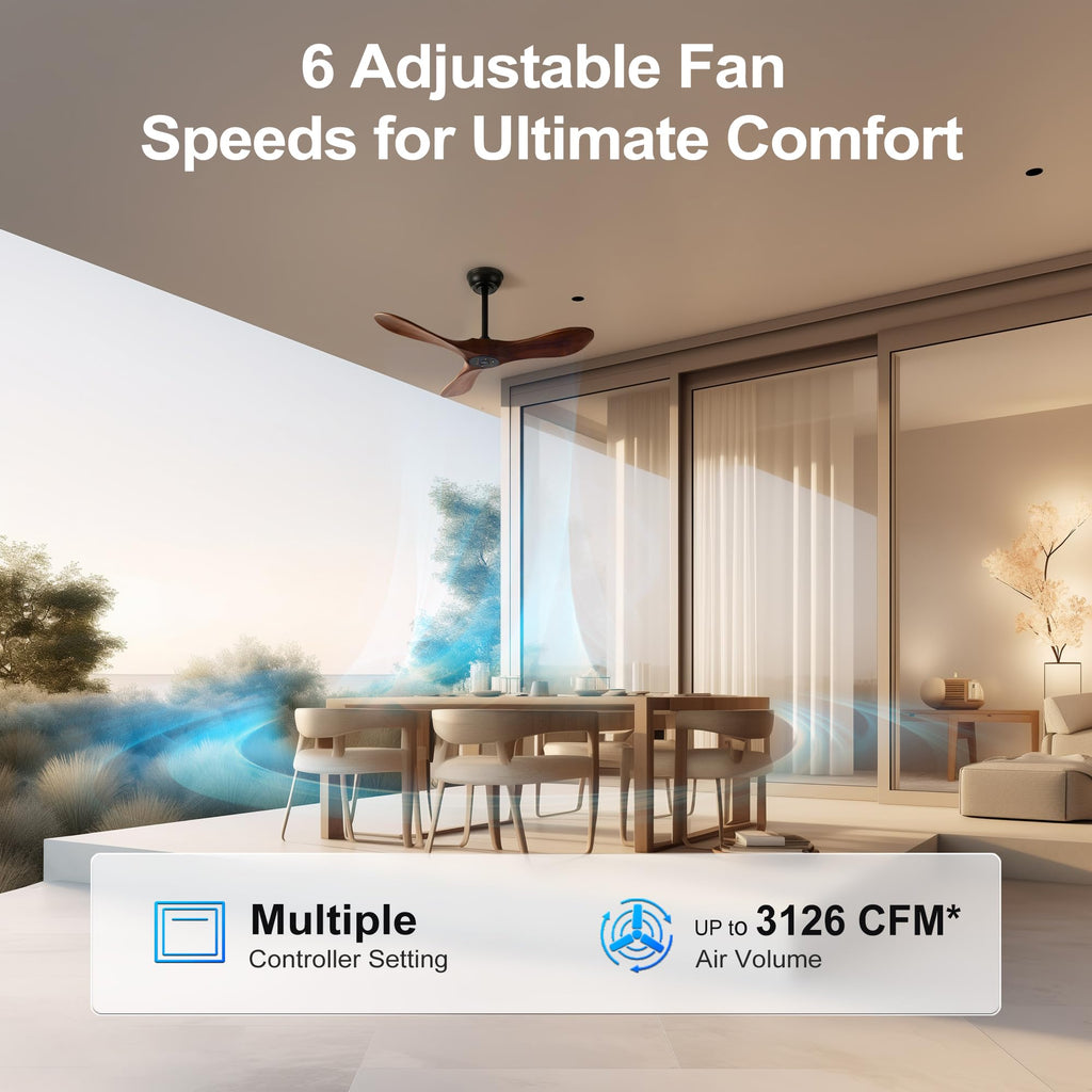 Solid Wood 3 Blade Ceiling Fan with Remote Wall Control P829