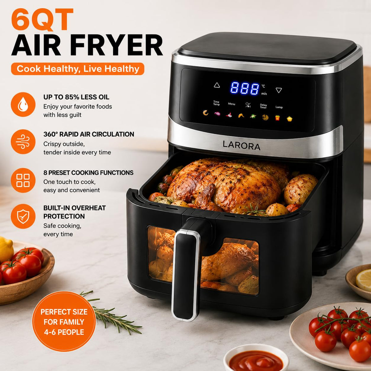 6 QT Family Size Air Fryer with Visible Cooking Window Z151