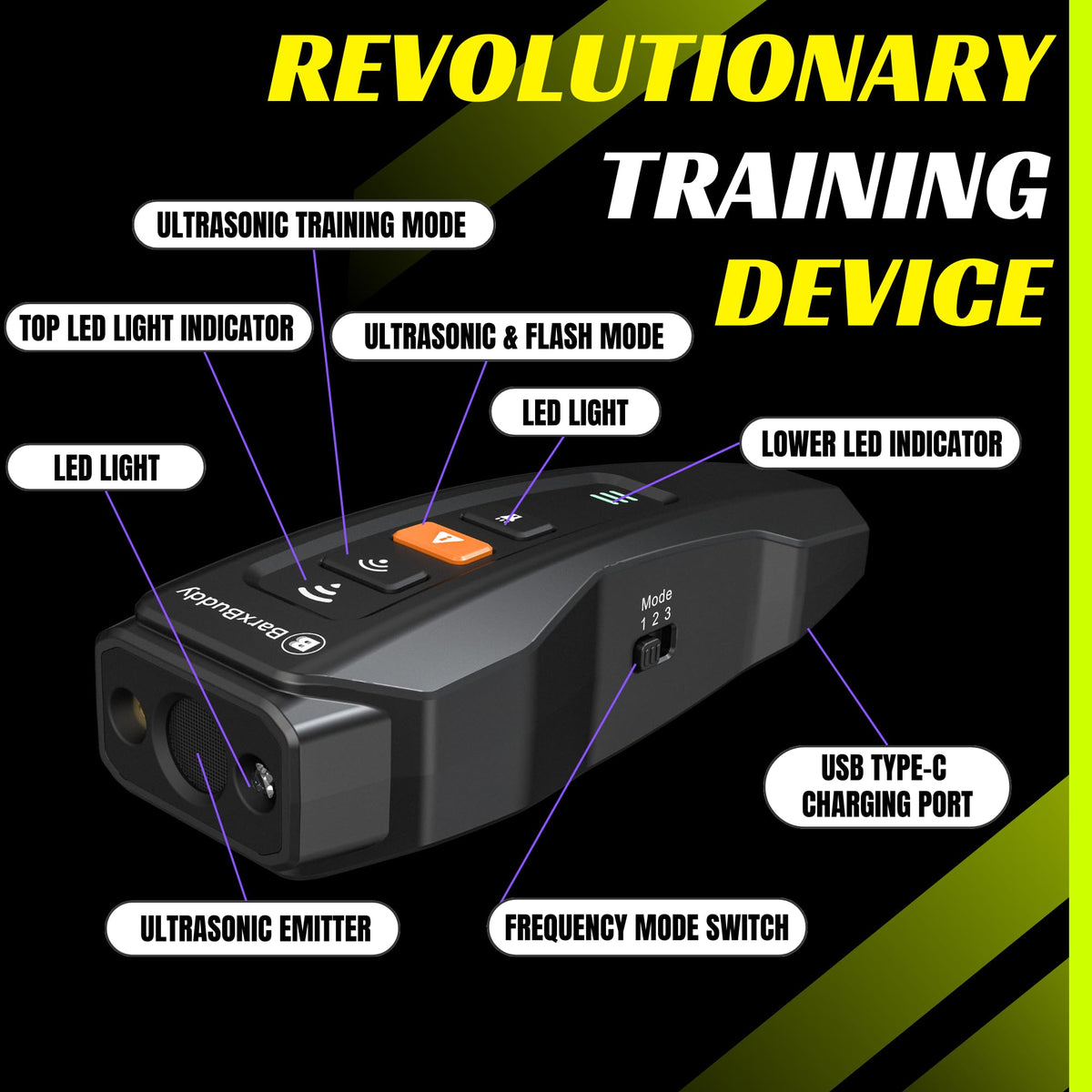Long Range Ultrasonic Rechargeable Anti Bark Device for Dogs (Black) T42159