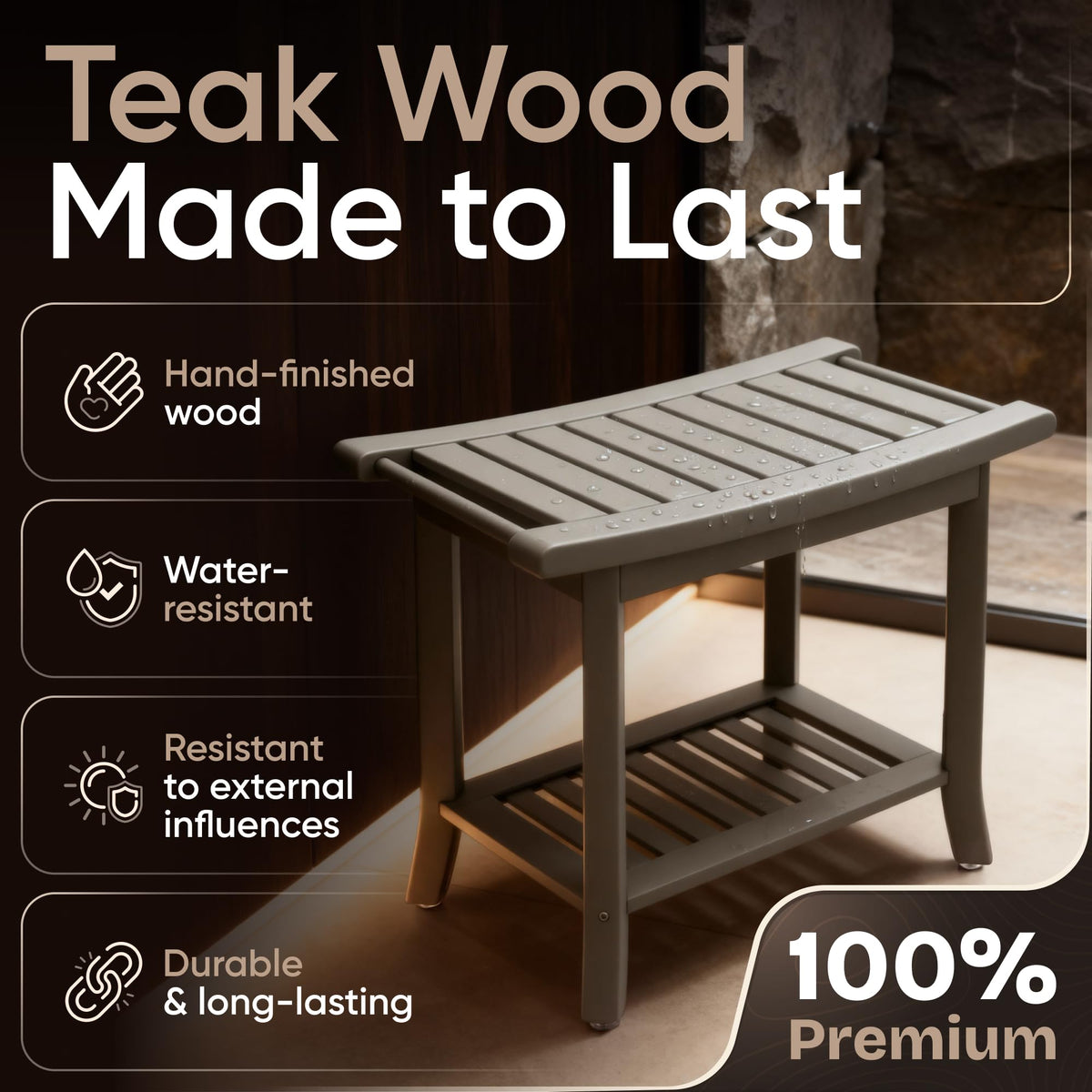 Teak Shower Bench with Storage Shelf Y754