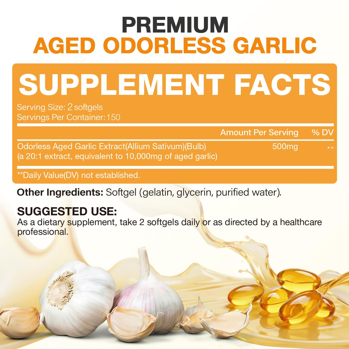 Odorless Garlic Extract Softgels 10000mg 300 Count R5614