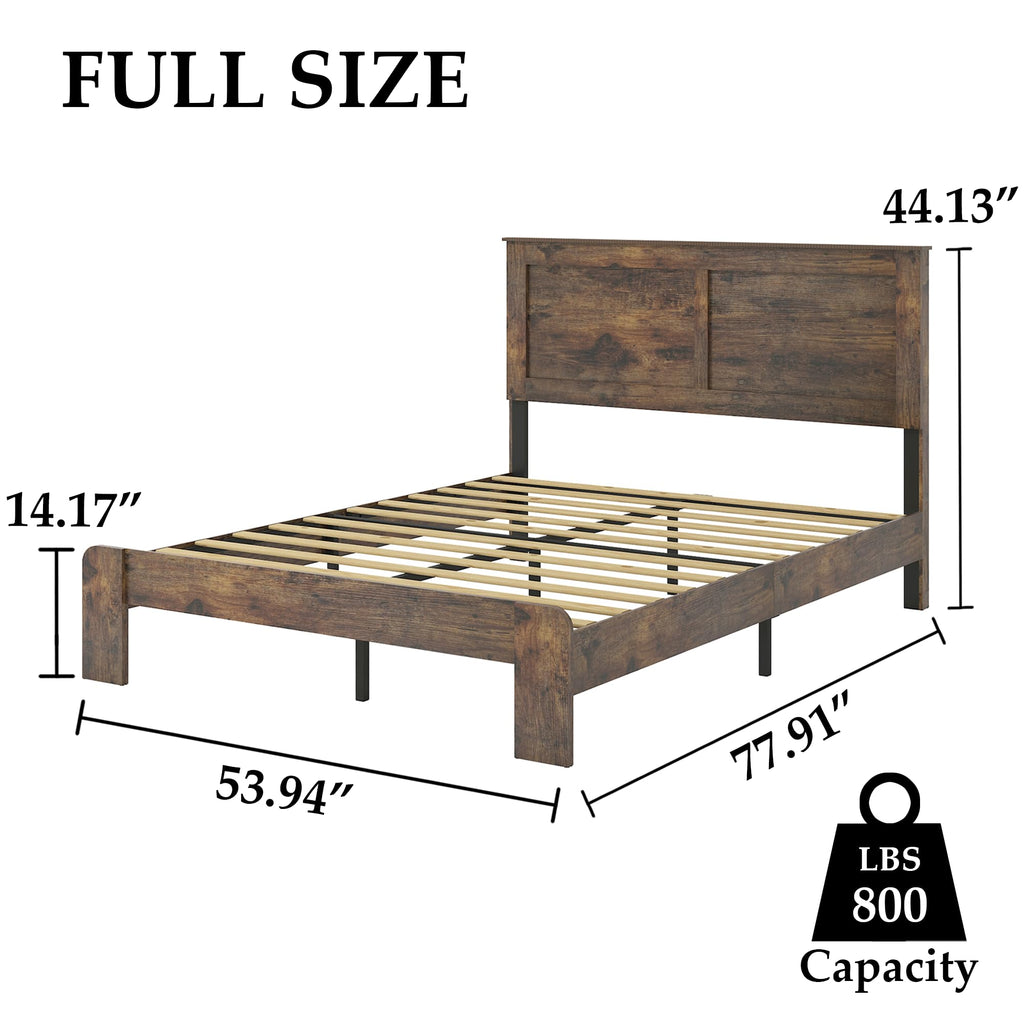 Wood Full Size Bed Frame with Headboard and Footboard I720600