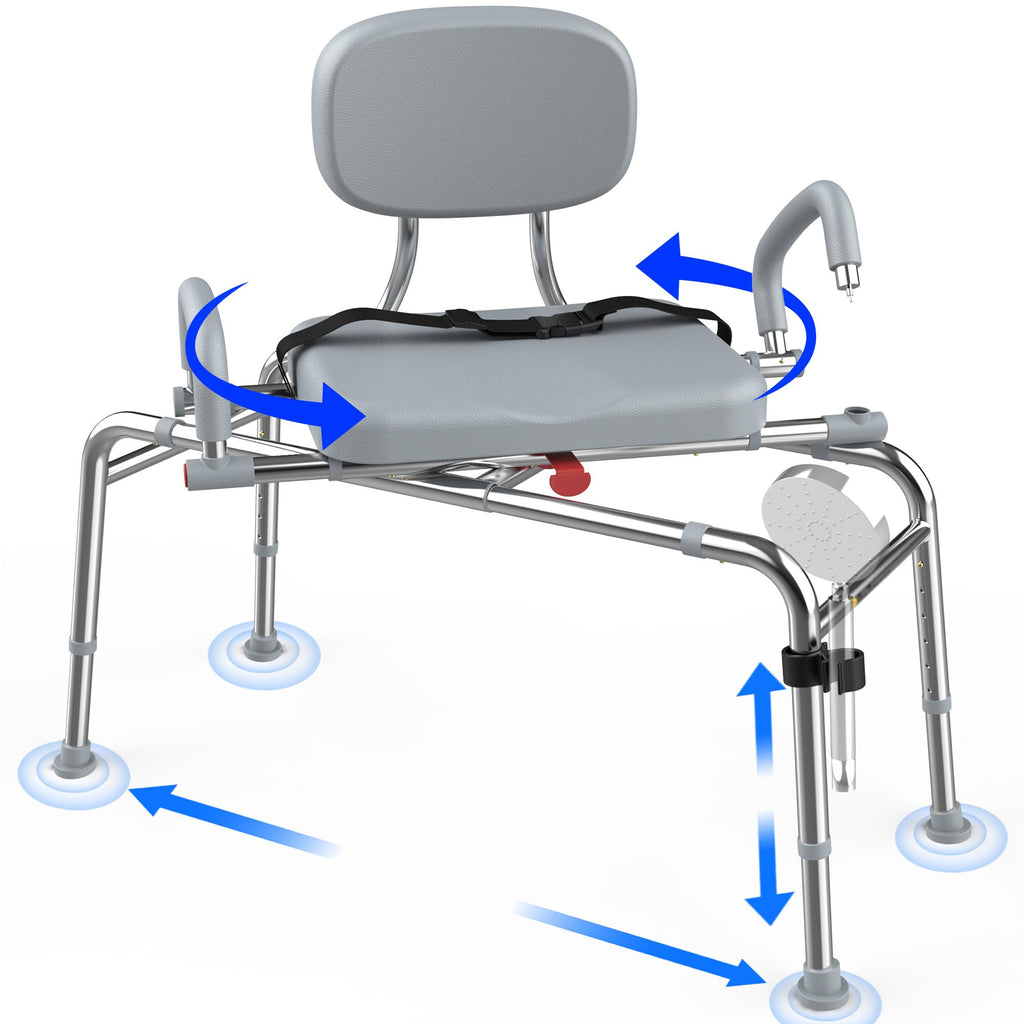 Sliding Shower Chair Tub Transfer Bench with Swivel Seat, 450lbs, Adjustable Height, Gray K817963