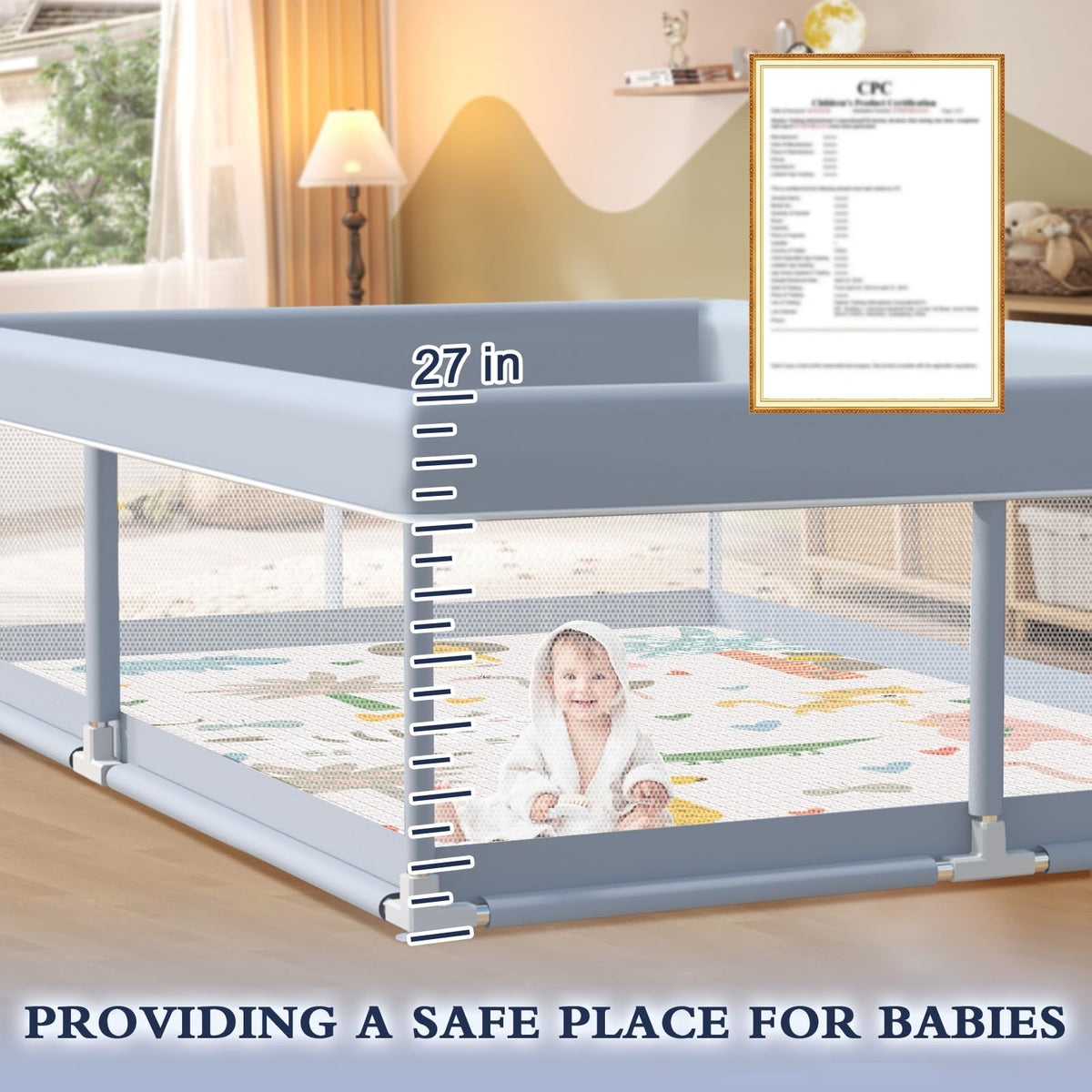 65 x 50 Inch Baby Playpen with Mat C4625