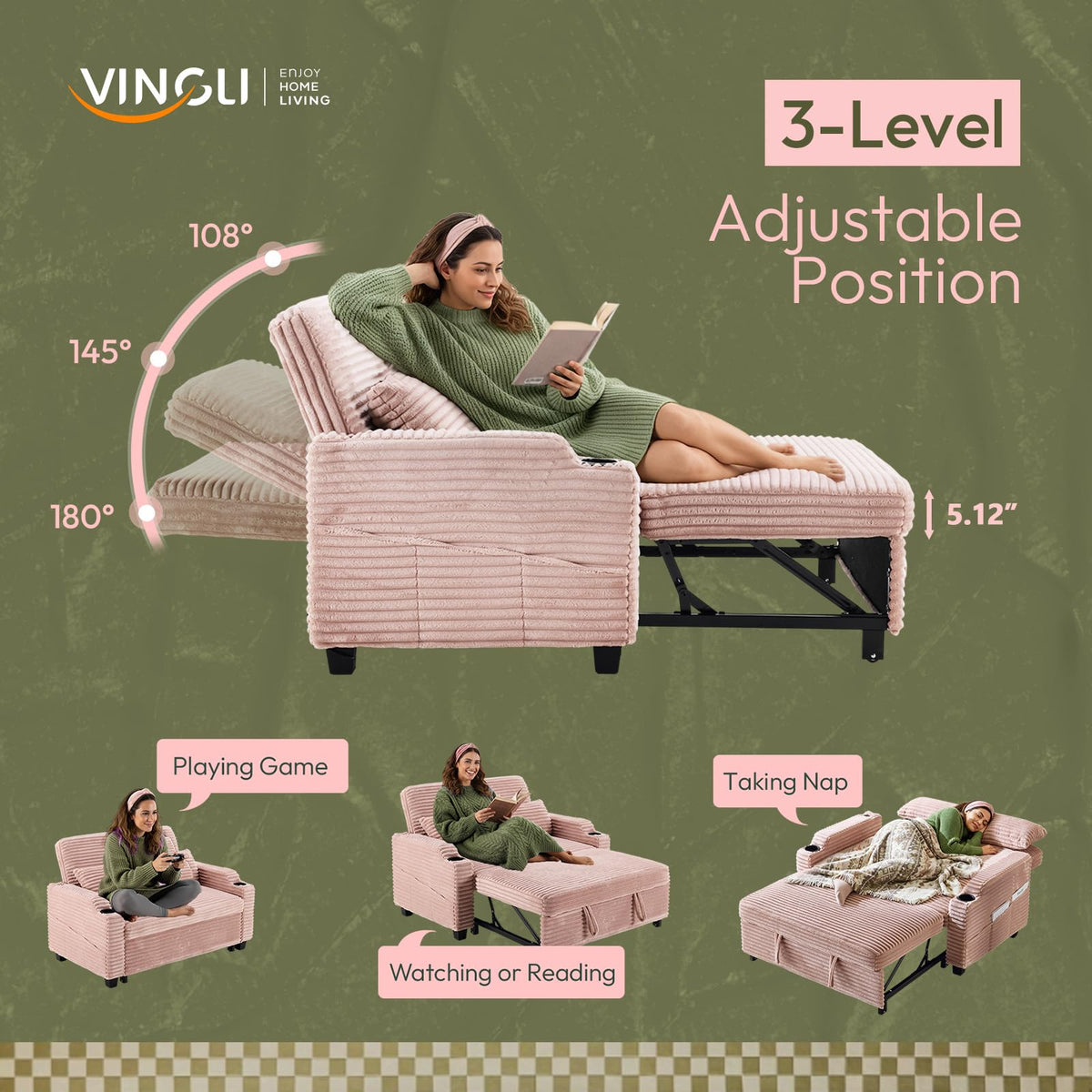 Loveseat Sleeper Sofa Couch with Pull Out Chair Bed A28845