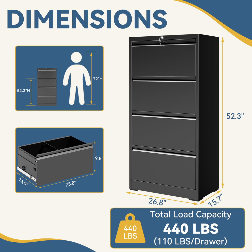 4 Drawer Black Metal File Cabinet with Lock I71432
