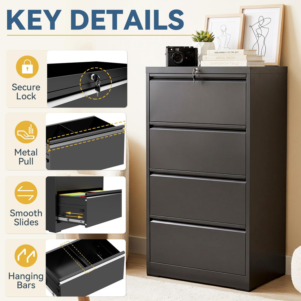4 Drawer Black Metal File Cabinet with Lock I71432