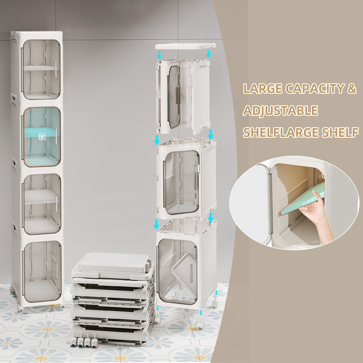 Narrow Slim 2-Tier White Bathroom Storage Cabinet with Wheels H75347