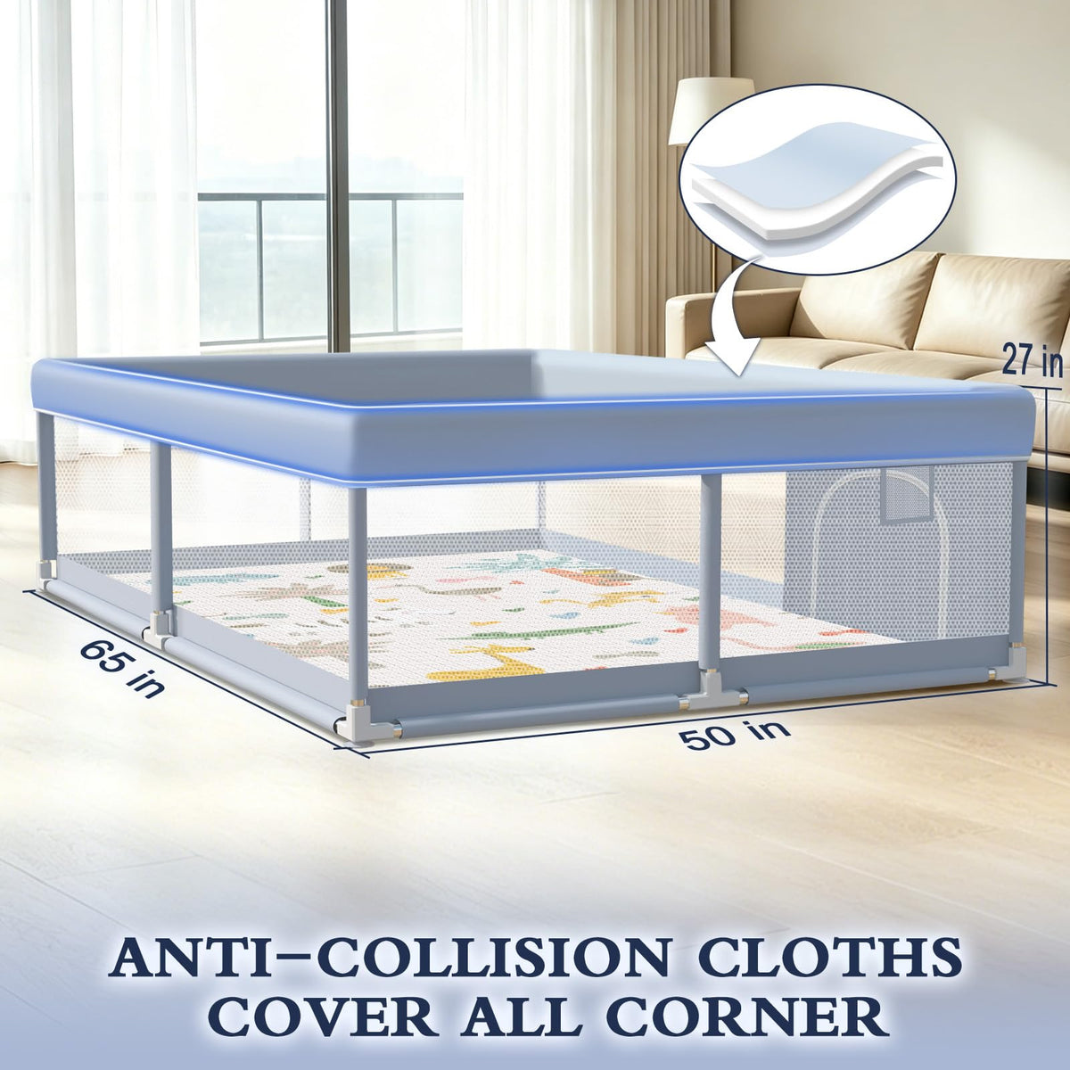 65 x 50 Inch Baby Playpen with Mat C4625