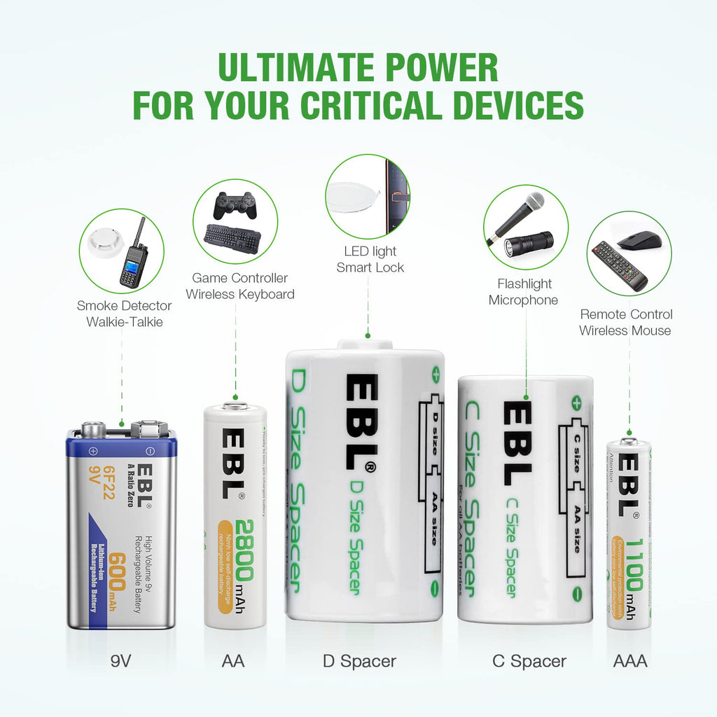 Rechargeable Batteries with Battery Organizer Storage Box V9569