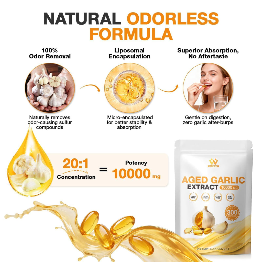Odorless Garlic Extract Softgels 10000mg 300 Count R5614