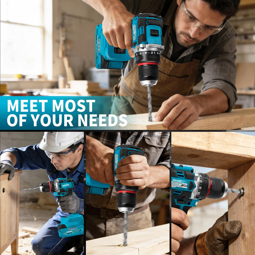 21V Brushless Cordless Drill with 2 Batteries & Charger U8082