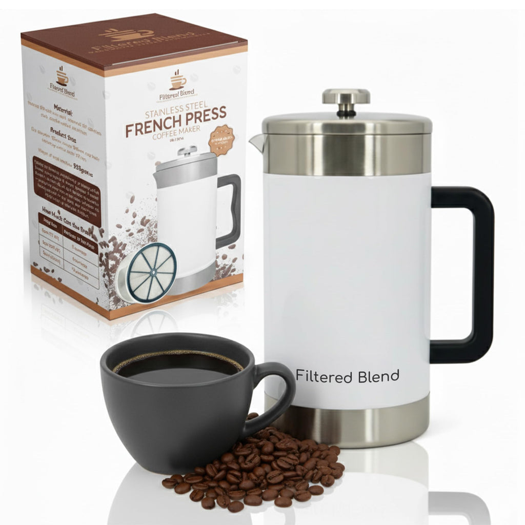 54 oz White Stainless Steel French Press Coffee Maker I92364