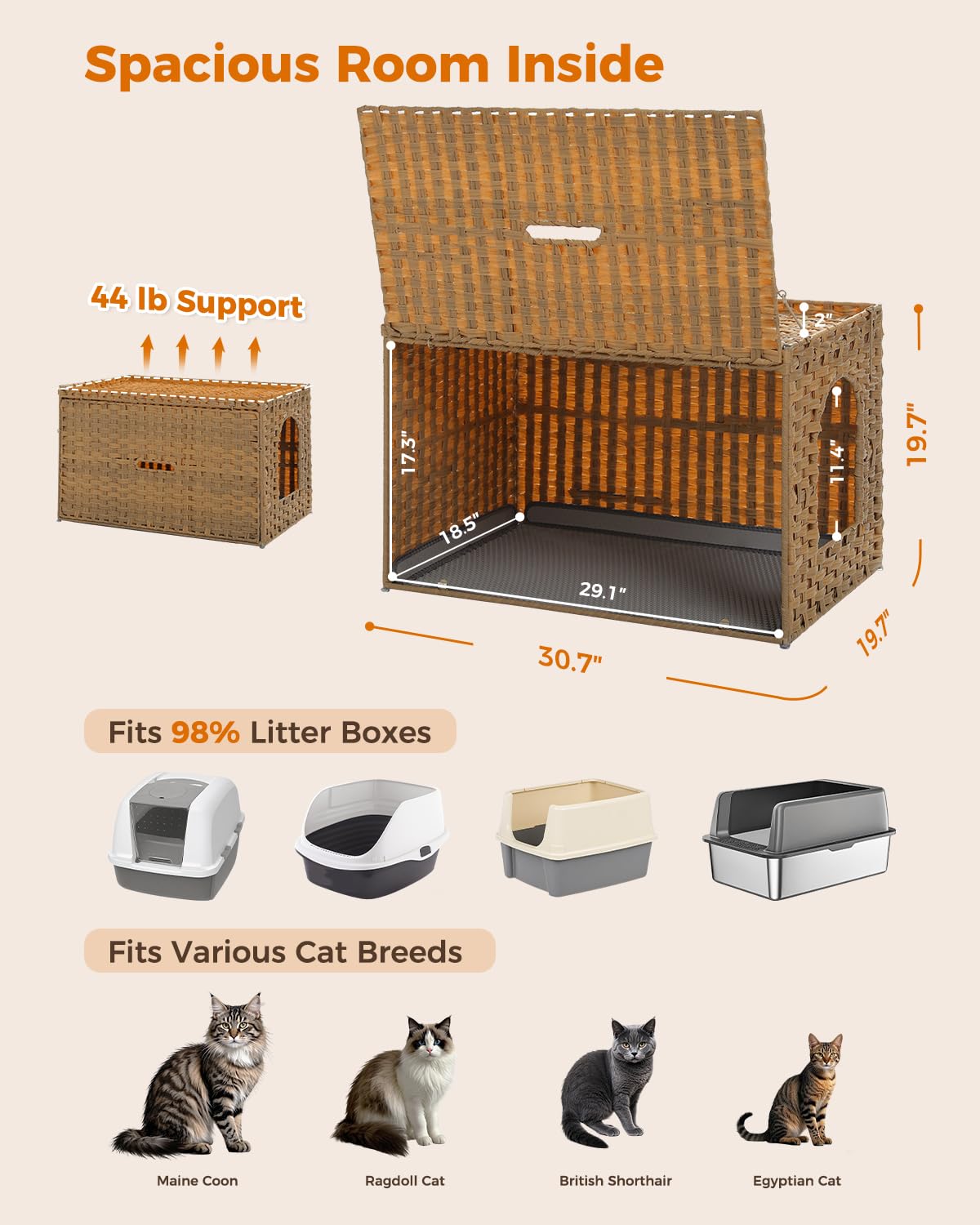 Beige Rattan Cat Litter Box Enclosure O74457