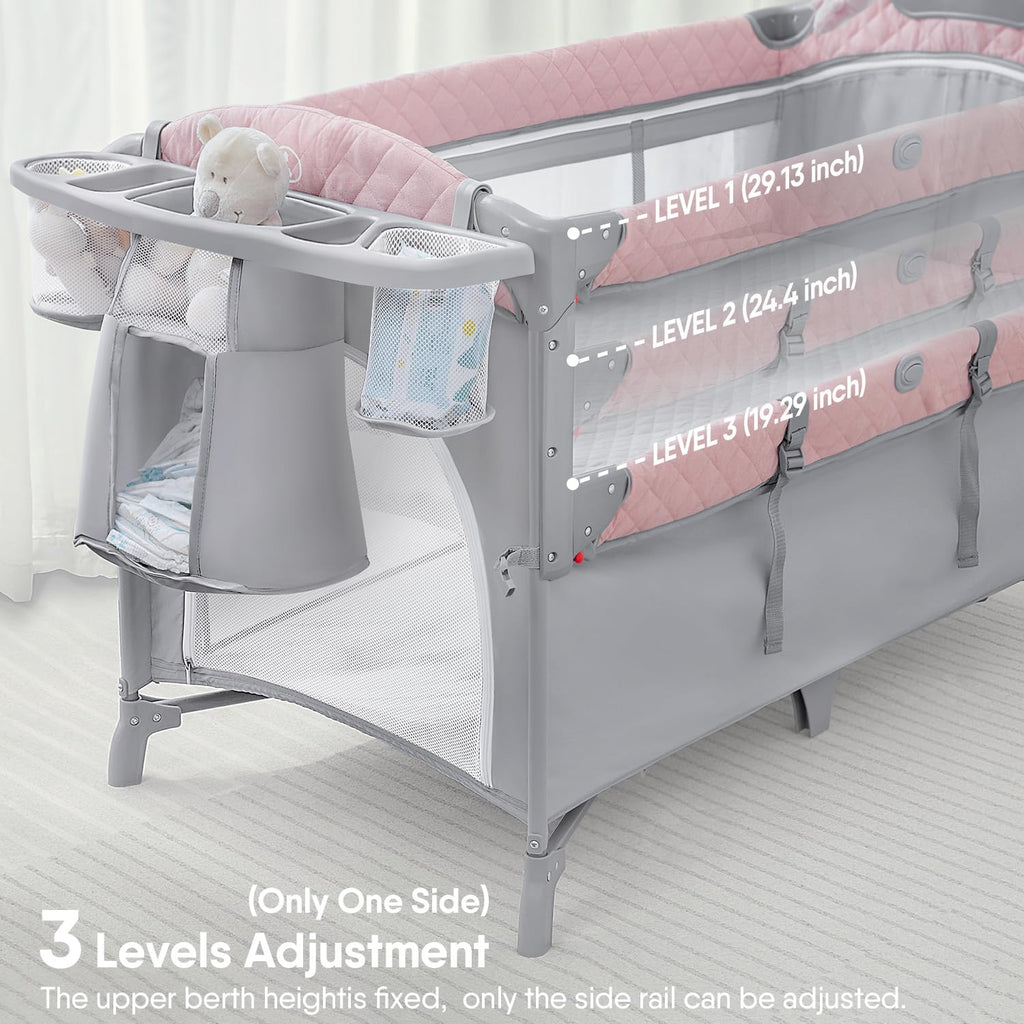 Pink Baby Bassinet Bedside Crib with Mattress S466