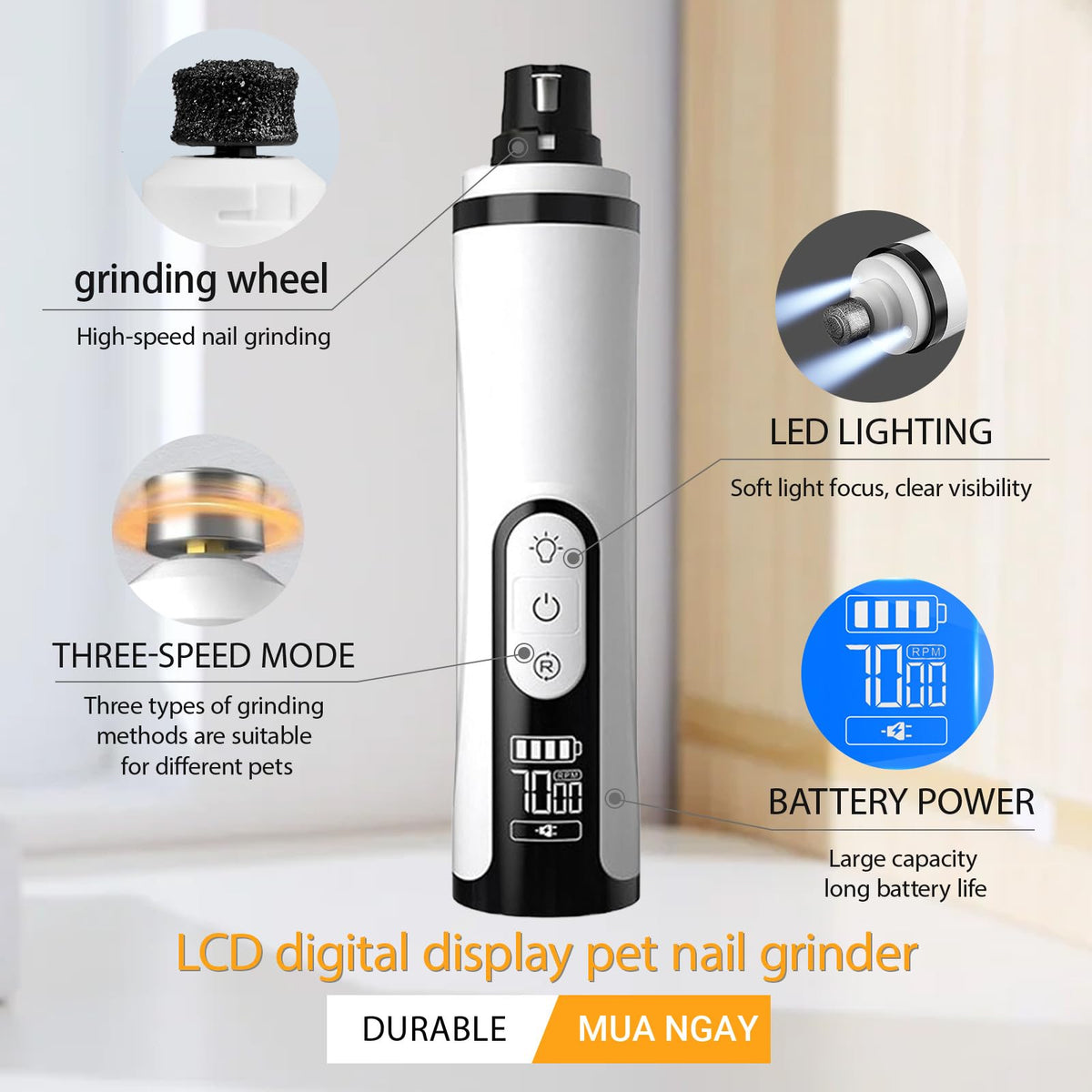 Silent Rechargeable Electric Pet Nail Grinder F90105